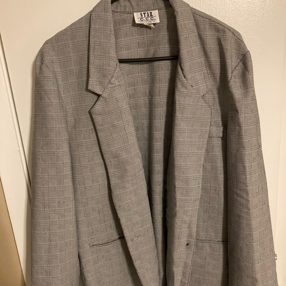 Gray Plaid Star CCC Vintage Unlined Blazer L